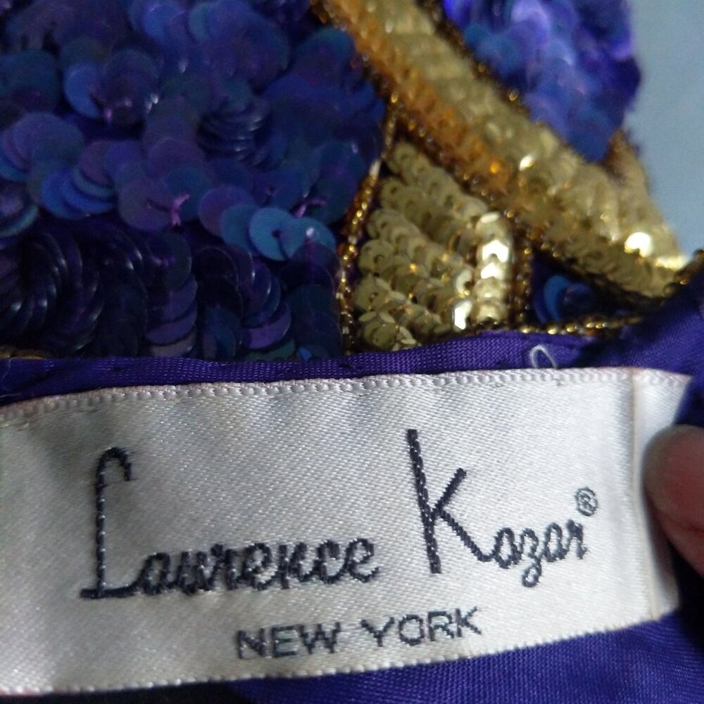 STUNNING RARE Designer Lawrence Kazar Vintage Purple and Gold Beaded Dress Small - Picture 9 of 10